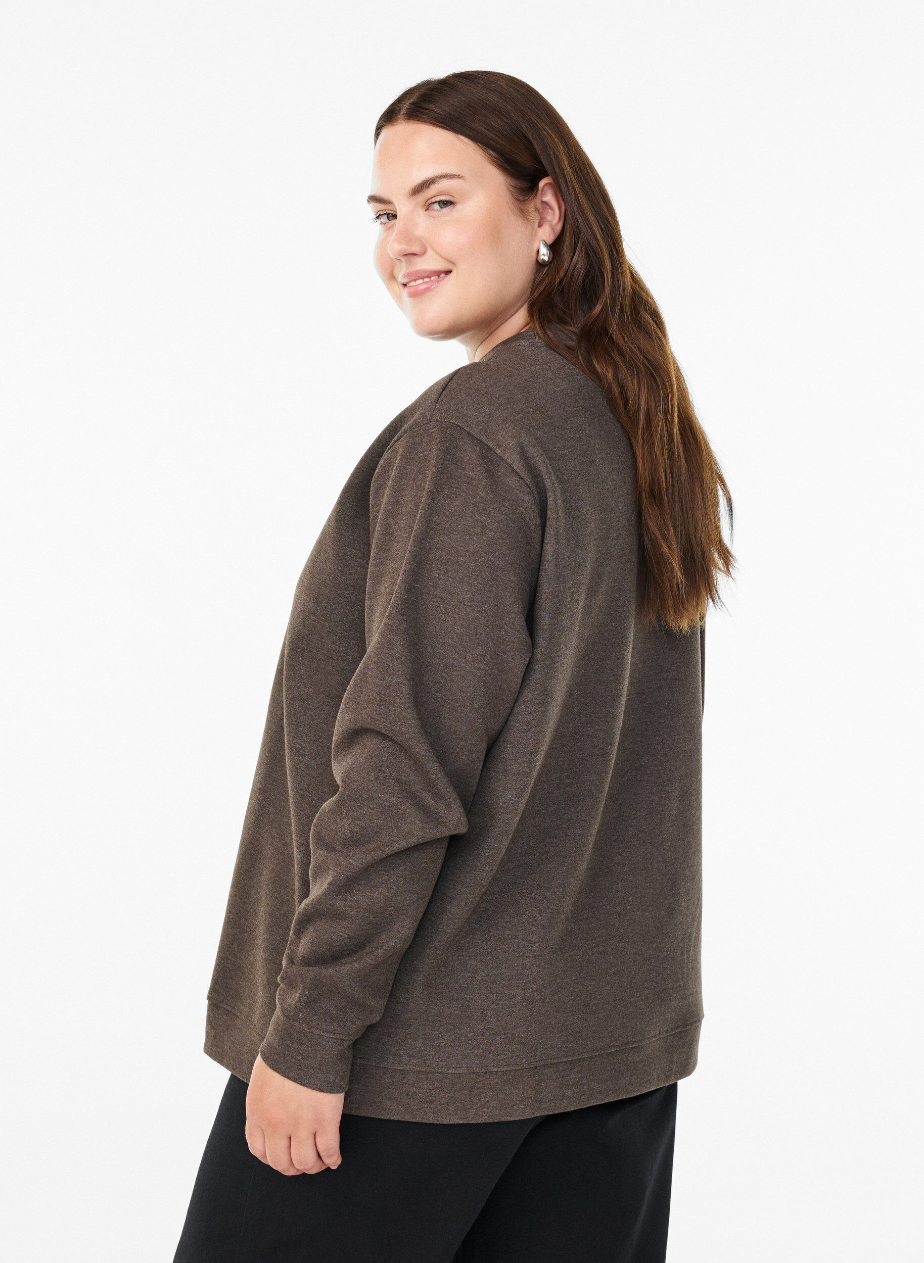 ZizzifashionSweatshirt with crew neck, Brown, Model image number 2
