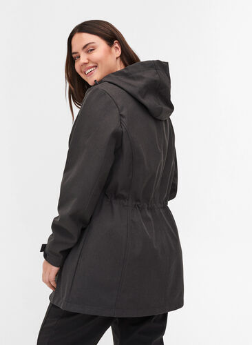 Hooded softshell jacket with adjustable waist, Dark Grey Melange, Model image number 1