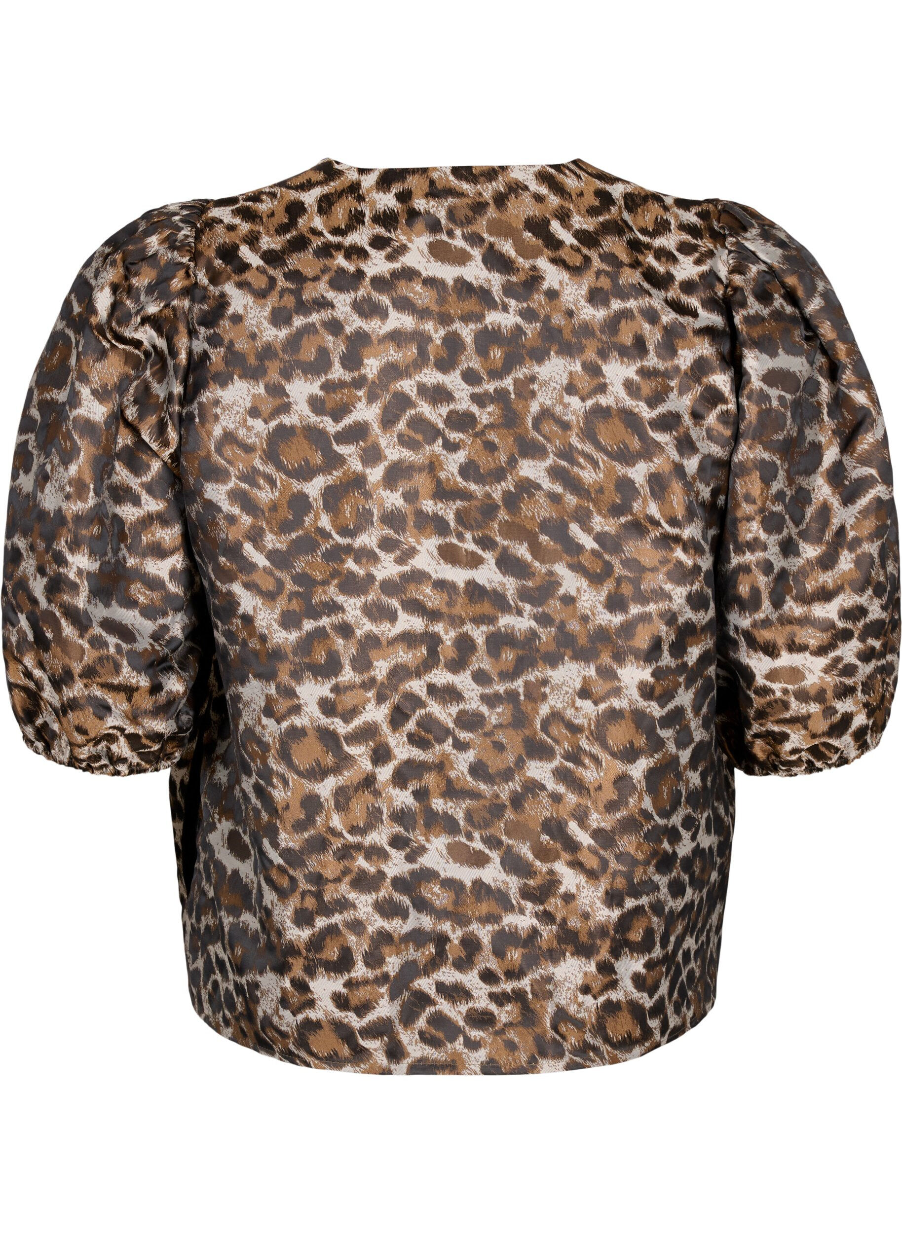 Zizzifashion Jacquard Leo jacket with puff sleeves, Brown Leo AOP, Packshot image number 1