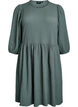 Short dress with texture and 3/4 sleeves, Green, Packshot image number 0