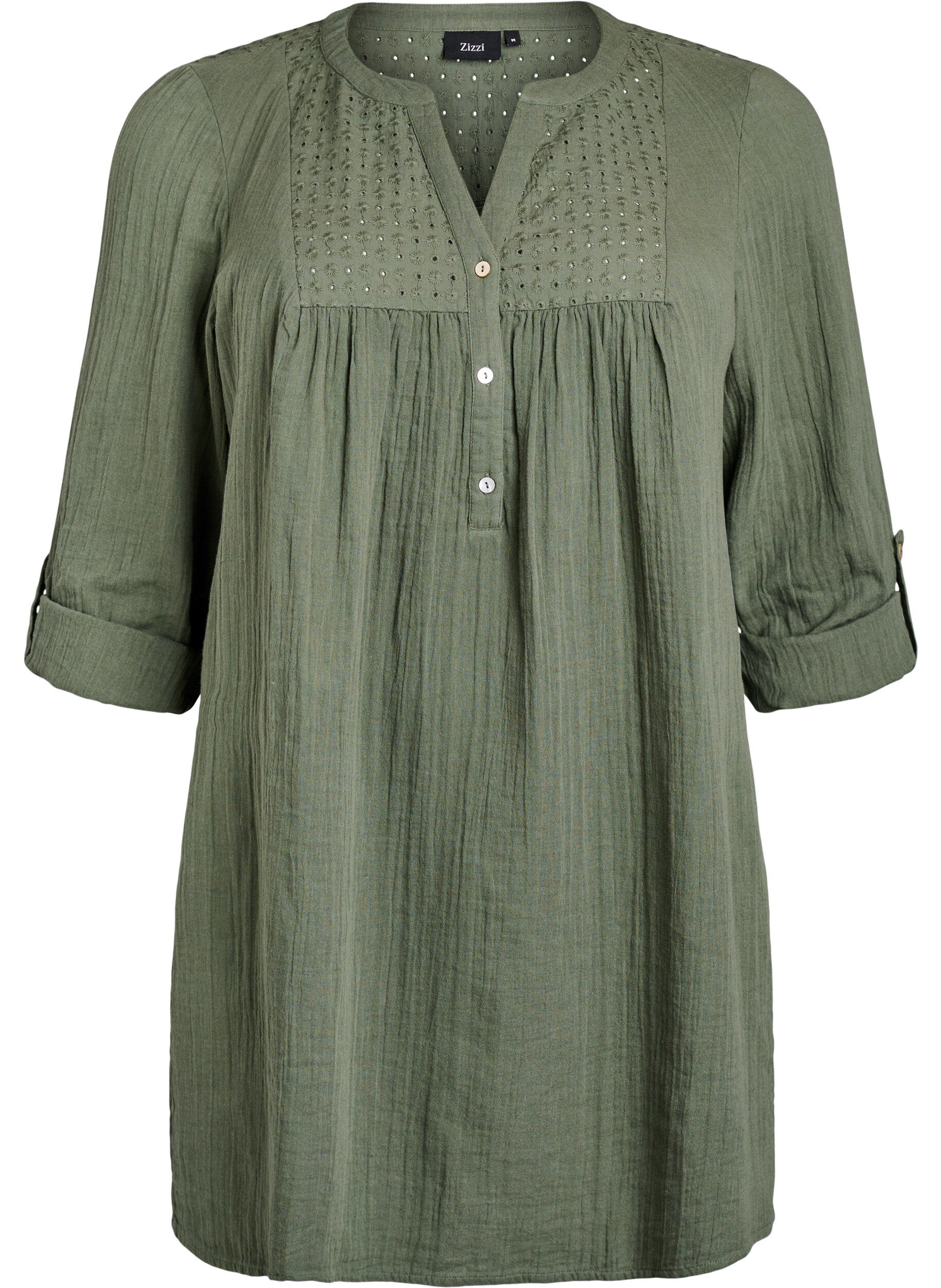 ZizzifashionCotton muslin tunic with broderie anglaise, Green, Packshot image number 0
