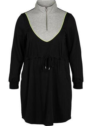 Sweater dress with pockets and an adjustable waist, Black comb, Packshot image number 0