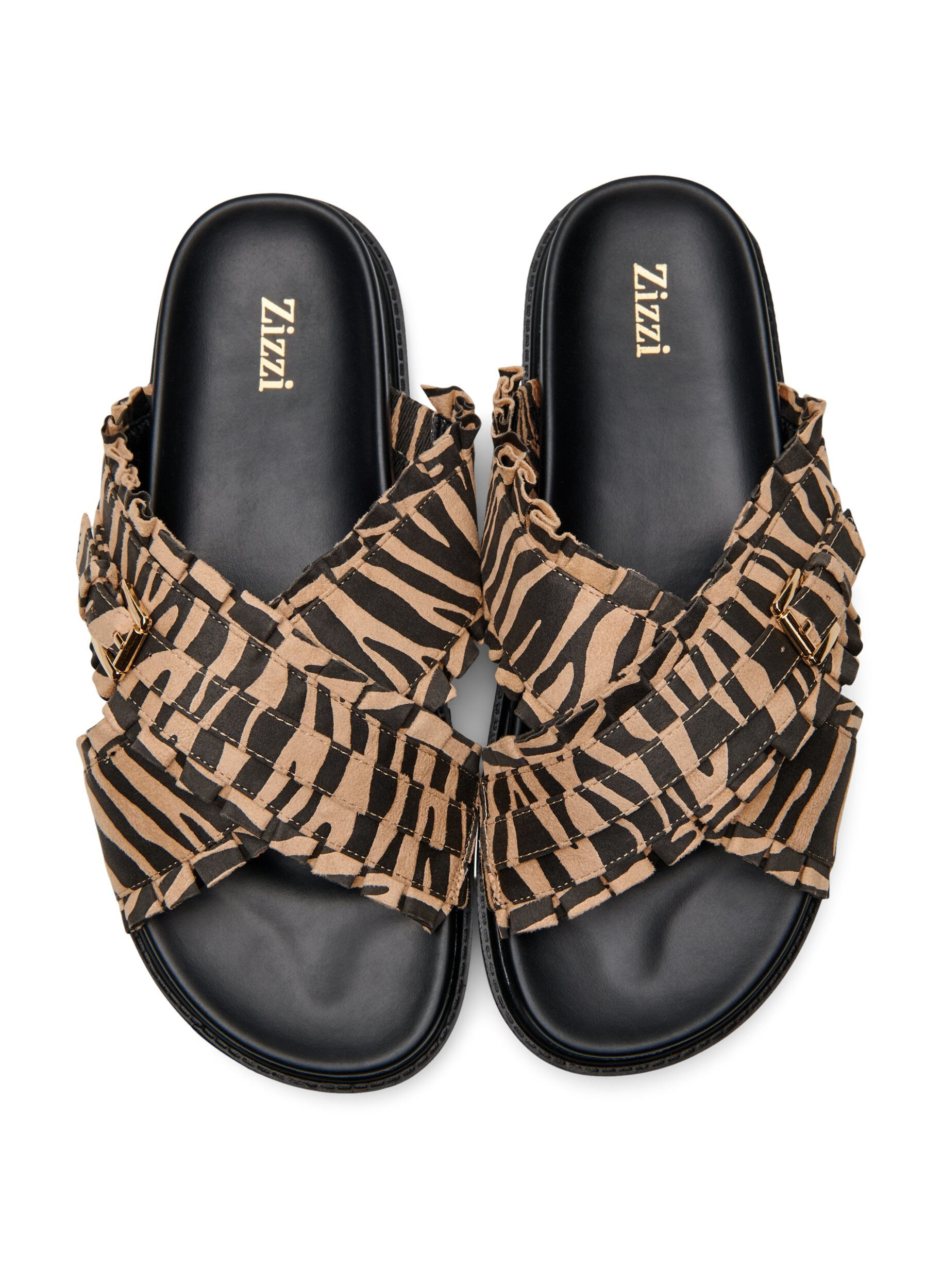 Zizzifashion Wide fit - Sandal with criss-cross straps and ruffle edges, Brown, Packshot image number 2
