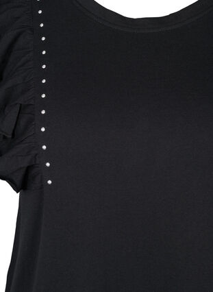 Cotton t-shirt with frills and rivets, Black, Packshot image number 2
