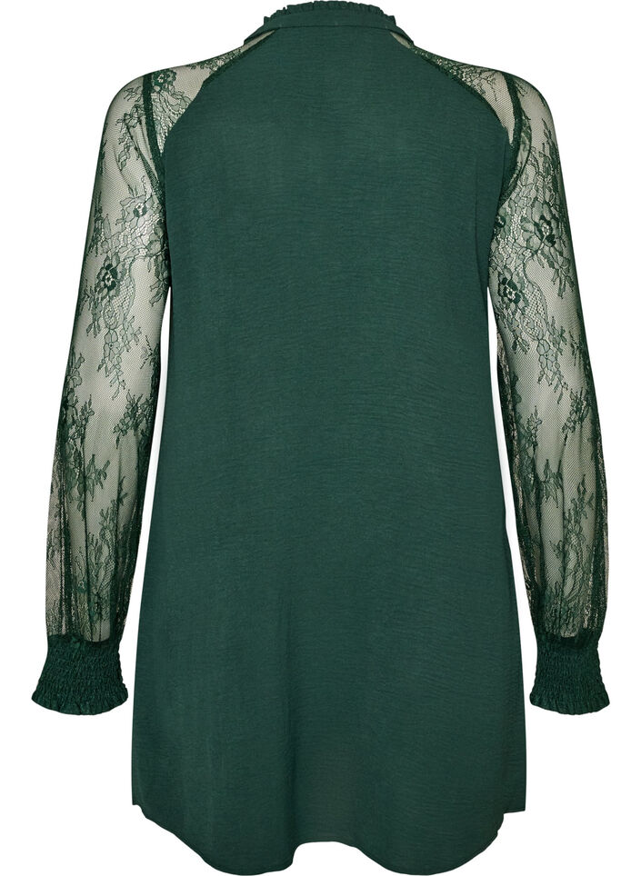 Tunic with sheer lace sleeves, Green, Packshot image number 1