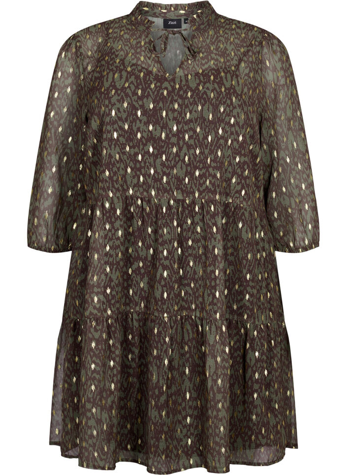 Tunic with print and lurex, Green Ethnic AOP, Packshot image number 0