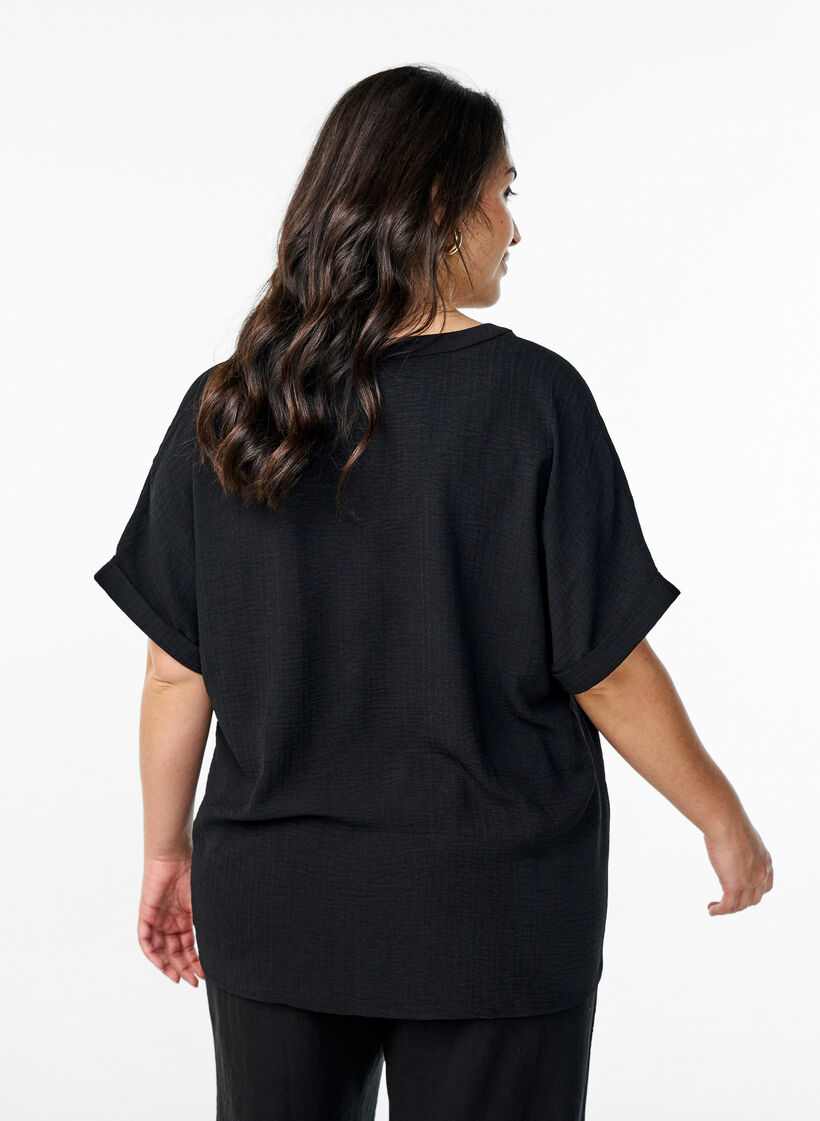 Loose blouse with short sleeves, Black, Model image number 2
