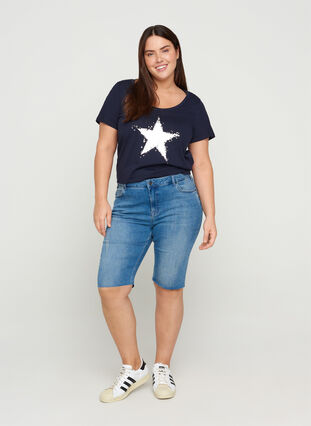 Short-sleeved cotton t-shirt with a-line, Night Sky STAR, Model image number 2