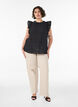 Sleeveless blouse with texture and ruffles, Black, Model image number 1