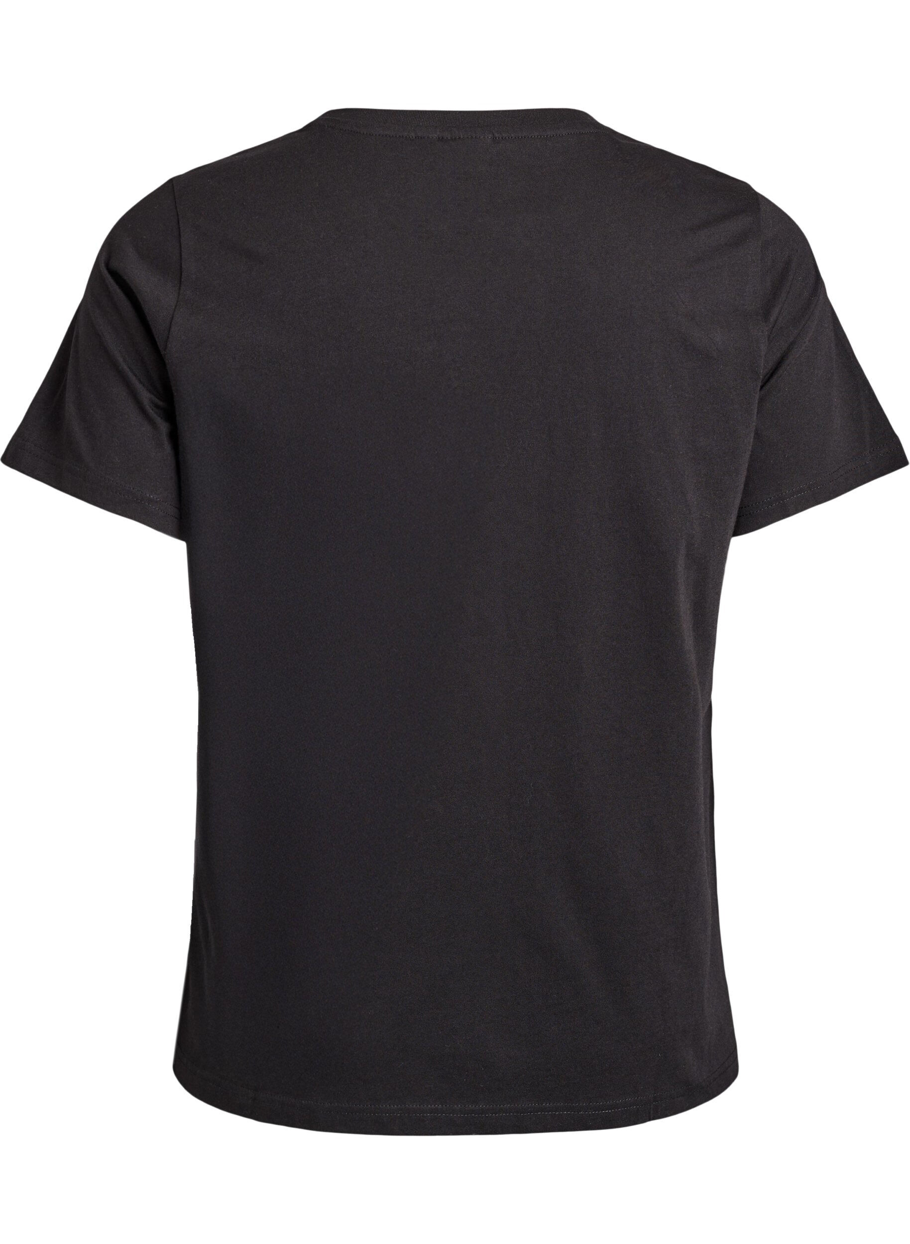 Zizzifashion Cotton t-shirt with a decorative front detail, Black, Packshot image number 1