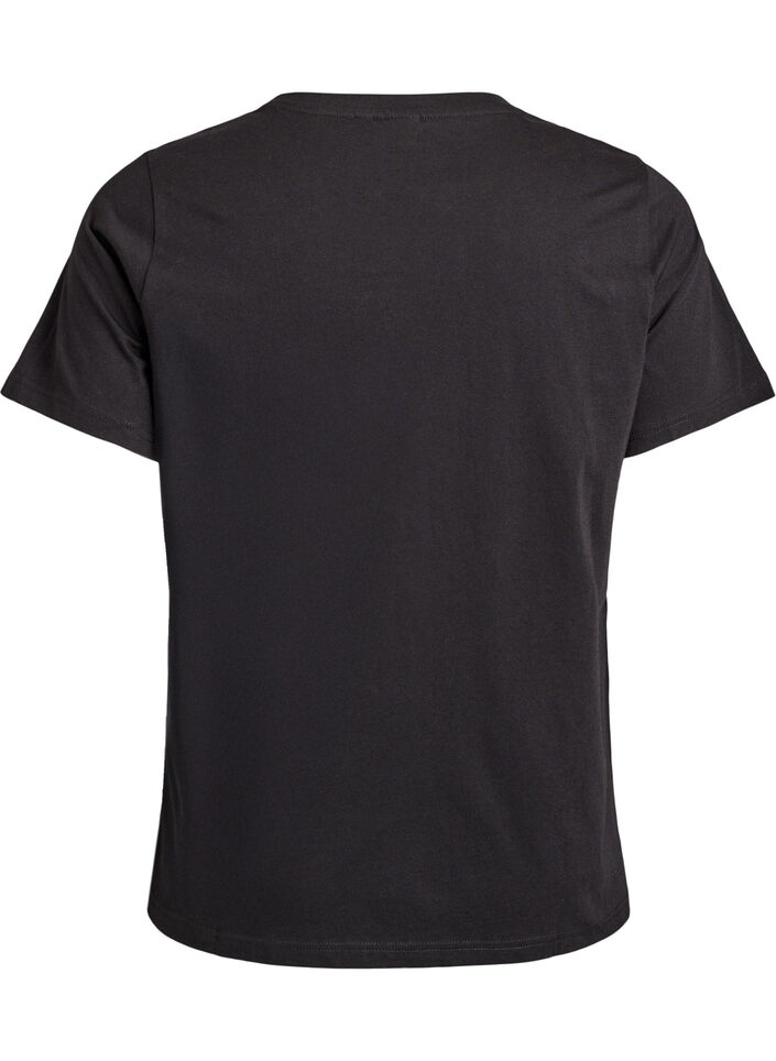Cotton t-shirt with a decorative front detail, Black, Packshot image number 1