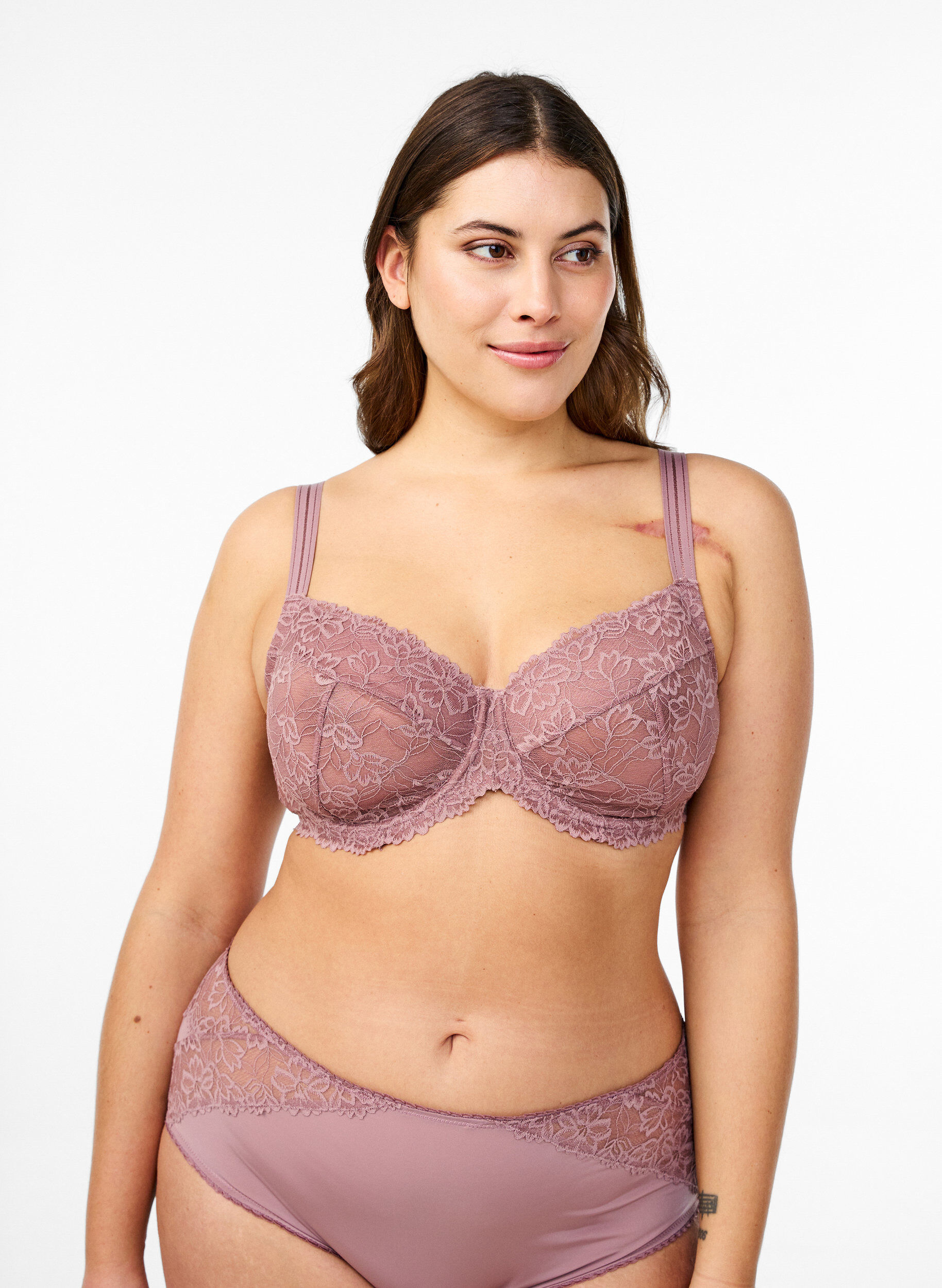 Zizzifashion Full cover bra in mesh with lace, Rose, Model image number 0