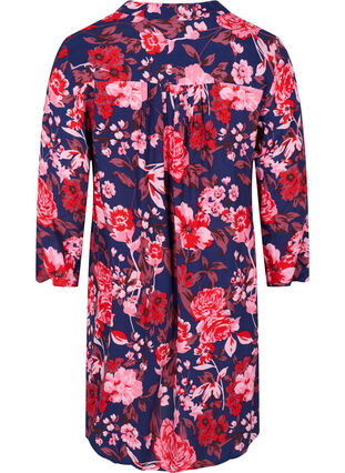 Floral viscose tunic with 3/4 sleeves, Flower AOP, Packshot image number 1