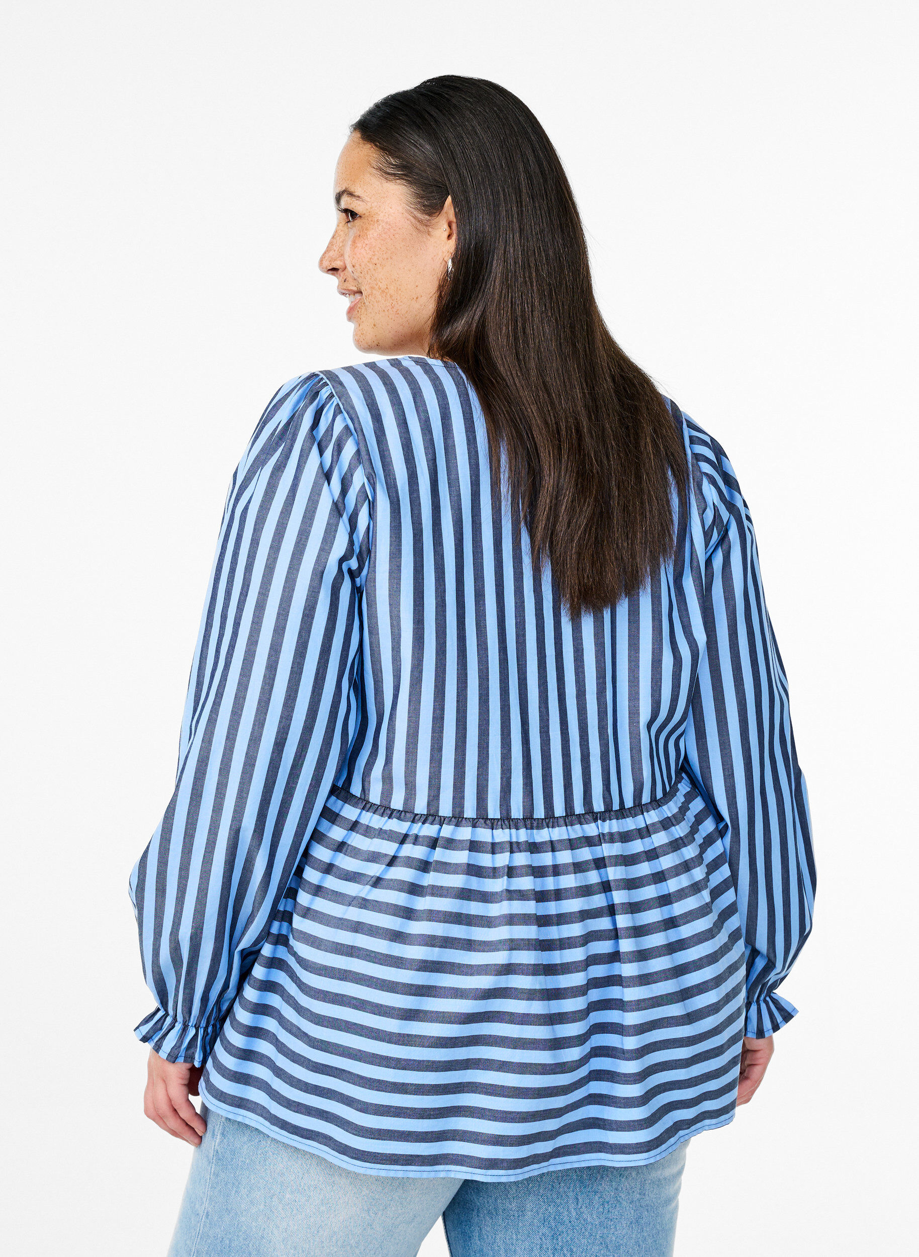 Zizzifashion Blouse with stripes and bows, Blue, Model image number 2