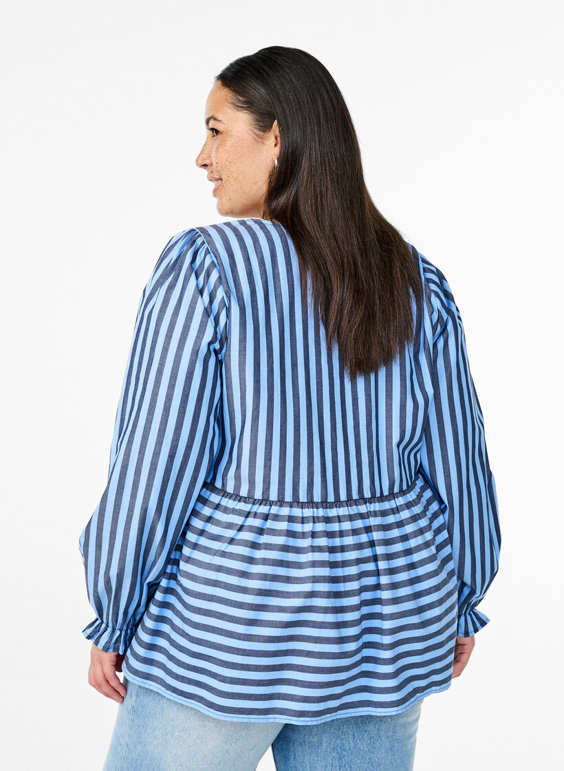 Blouse with stripes and bows, Blue, Model image number 2