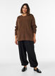 Knitted blouse with ribbed texture and button details, Brown, Model image number 1