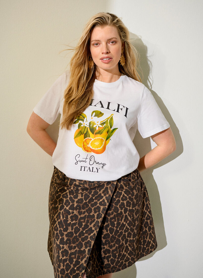 Short denim skirt with leopard print and an A-line shape, Brown, Image image number 0