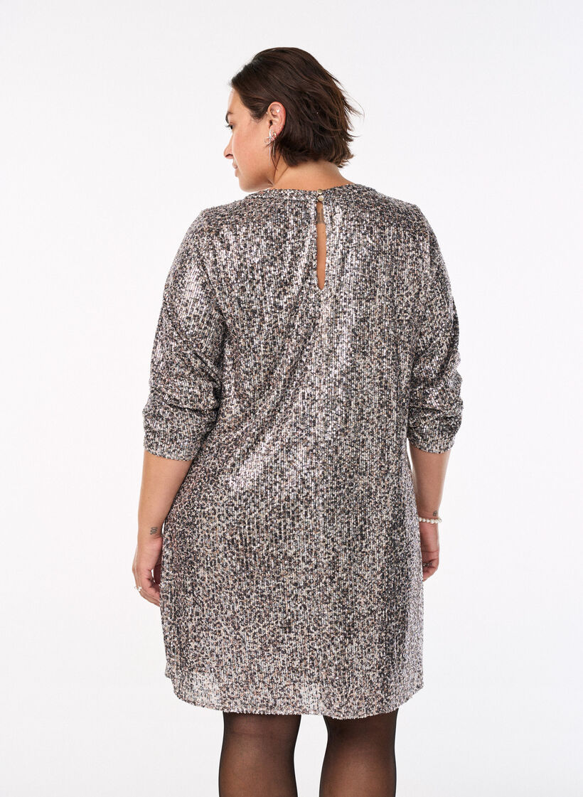 Short sequin dress with long sleeves, Brown, Model image number 2