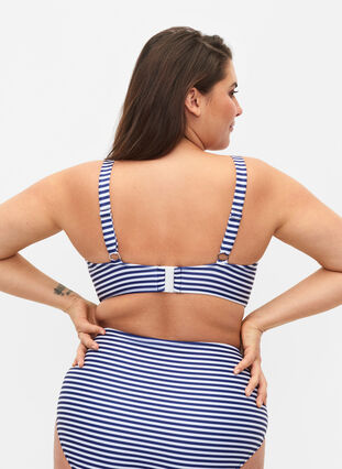 Printed bikini bra with underwire, Blue Striped, Model image number 1