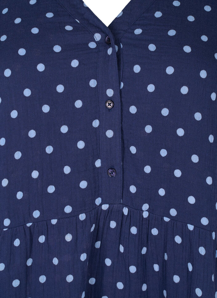 Short cotton muslin dress with polka dots, Blue, Packshot image number 2