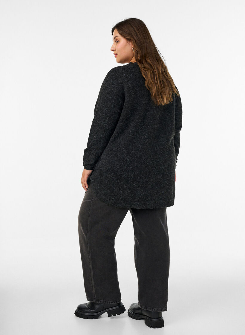 Long knitted blouse with ball buttons, Dark Grey, Model image number 2