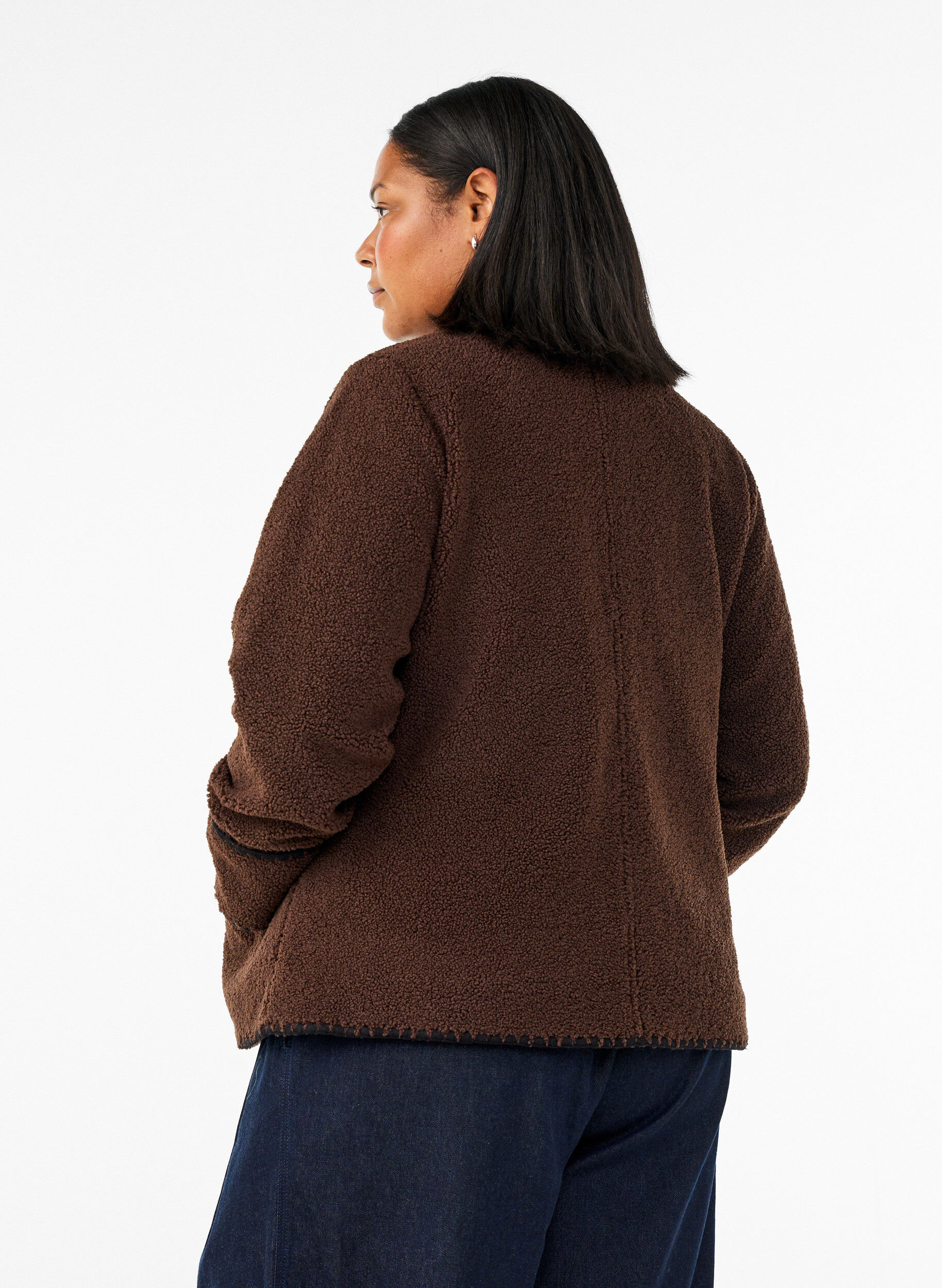 ZizzifashionTeddy jacket with contrast details, Brown, Model image number 2