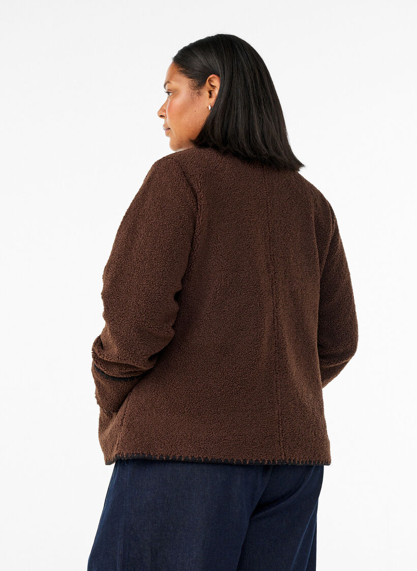 Teddy jacket with contrast details, Brown, Model image number 2