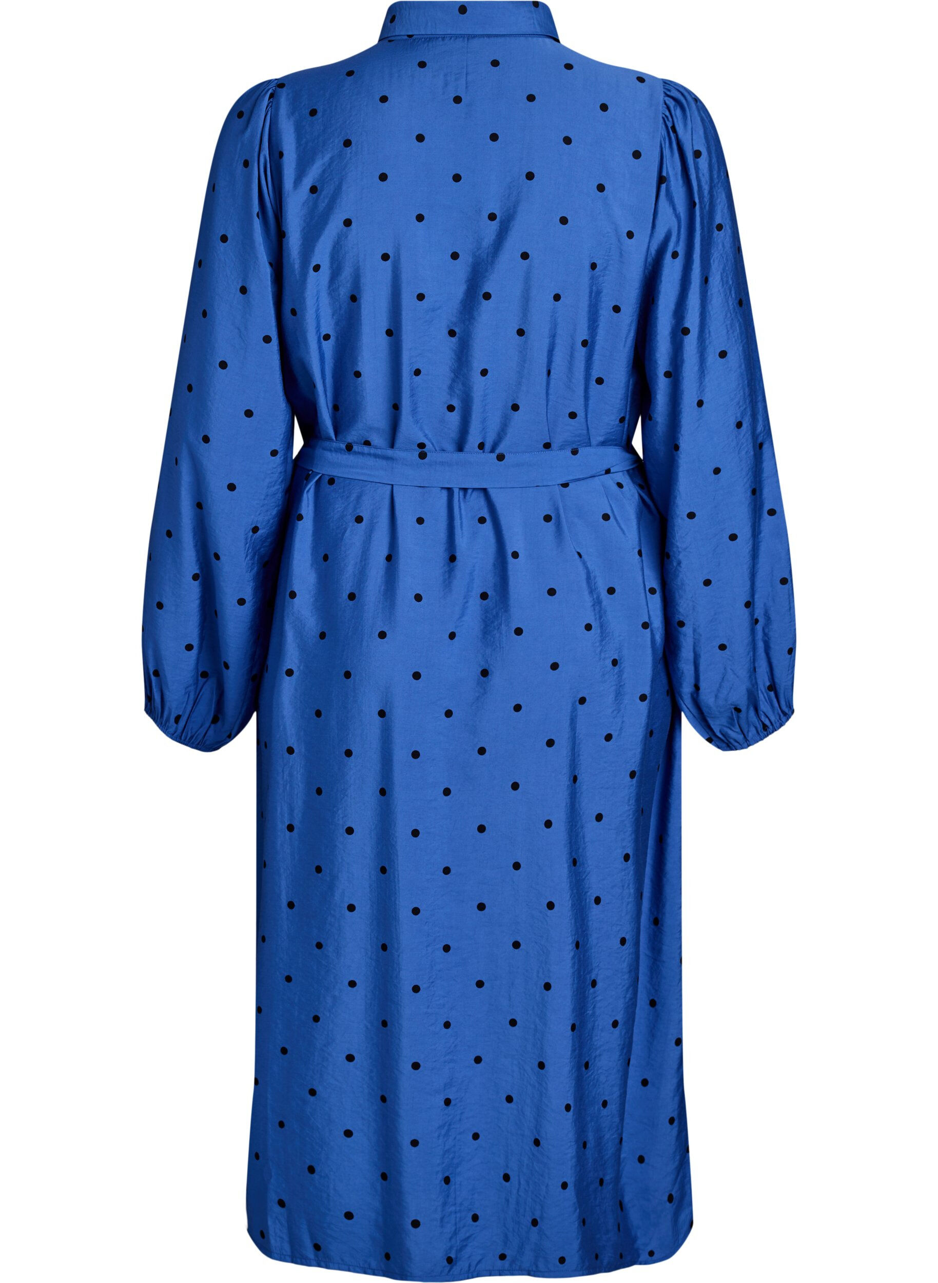 Zizzifashion Dotted midi dress with detachable tie belt, Blue, Packshot image number 1