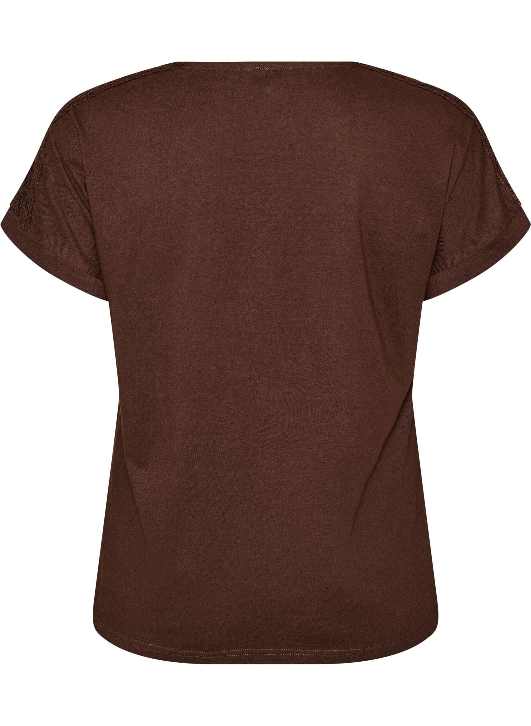Zizzifashion Cotton T-shirt with crochet detail, Brown, Packshot image number 1