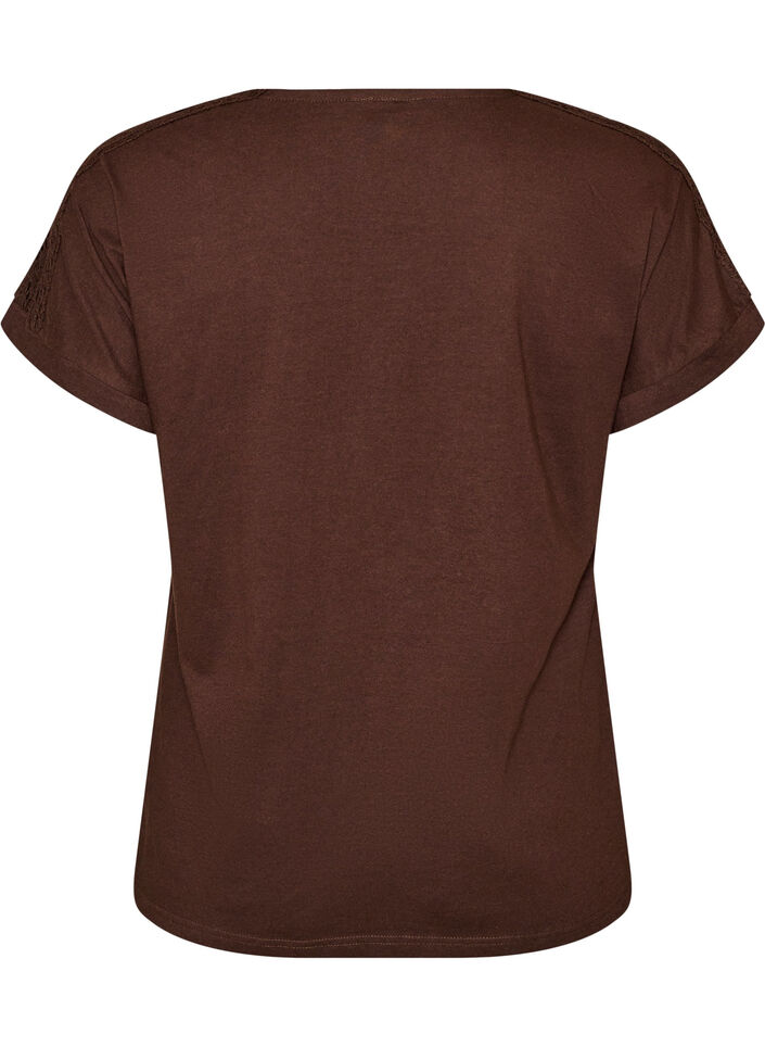 Cotton T-shirt with crochet detail, Brown, Packshot image number 1