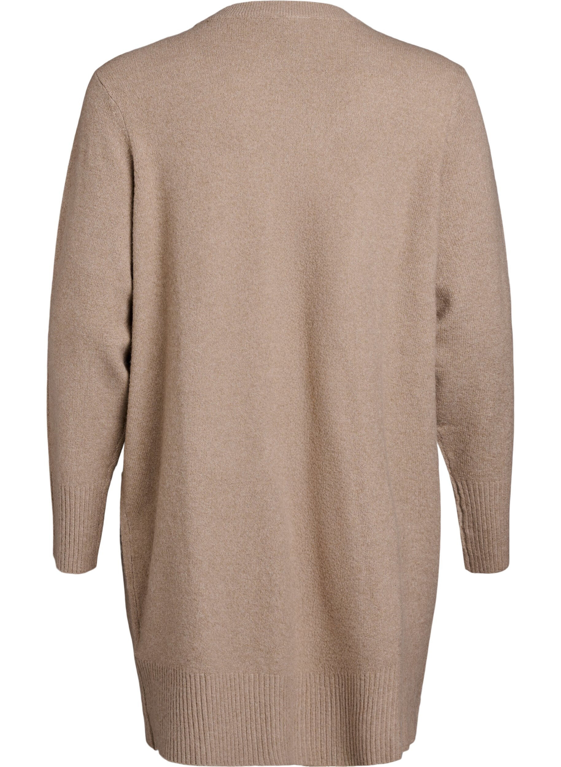 Zizzifashion Ribbed Knit Cardigan with Pockets, Beige, Packshot image number 1