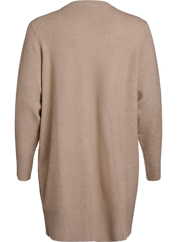 Ribbed Knit Cardigan with Pockets, Beige, Packshot image number 1