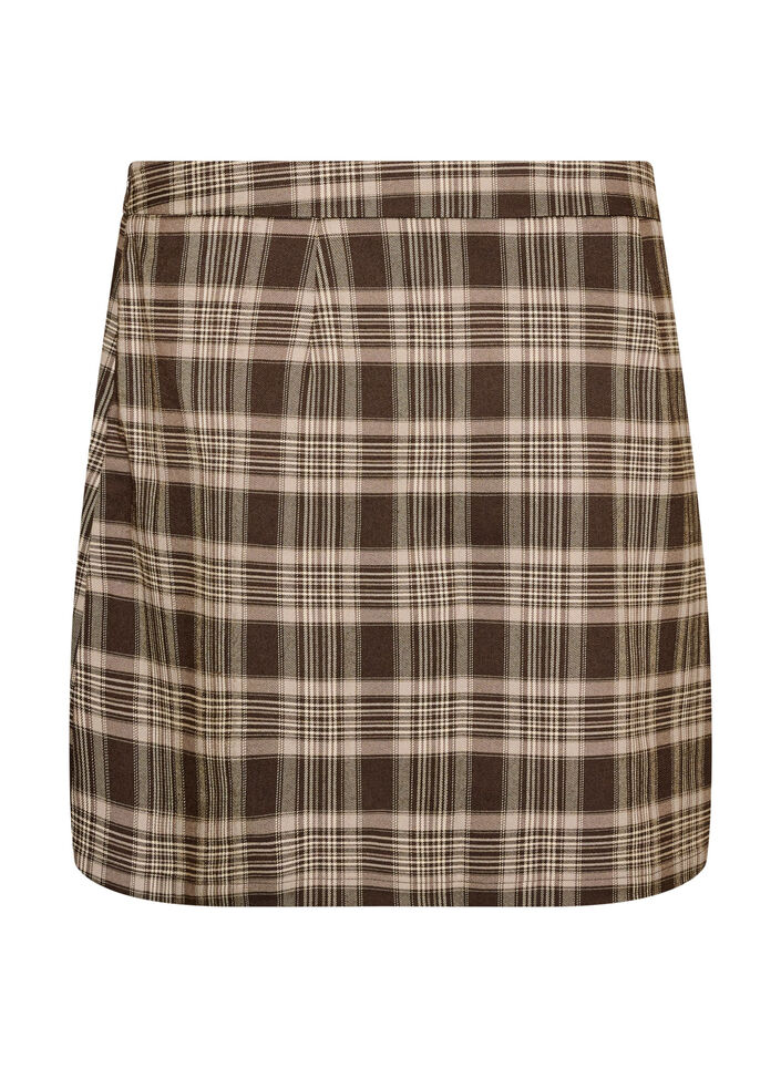 Short checked skirt with A-line fit, Brown, Packshot image number 1
