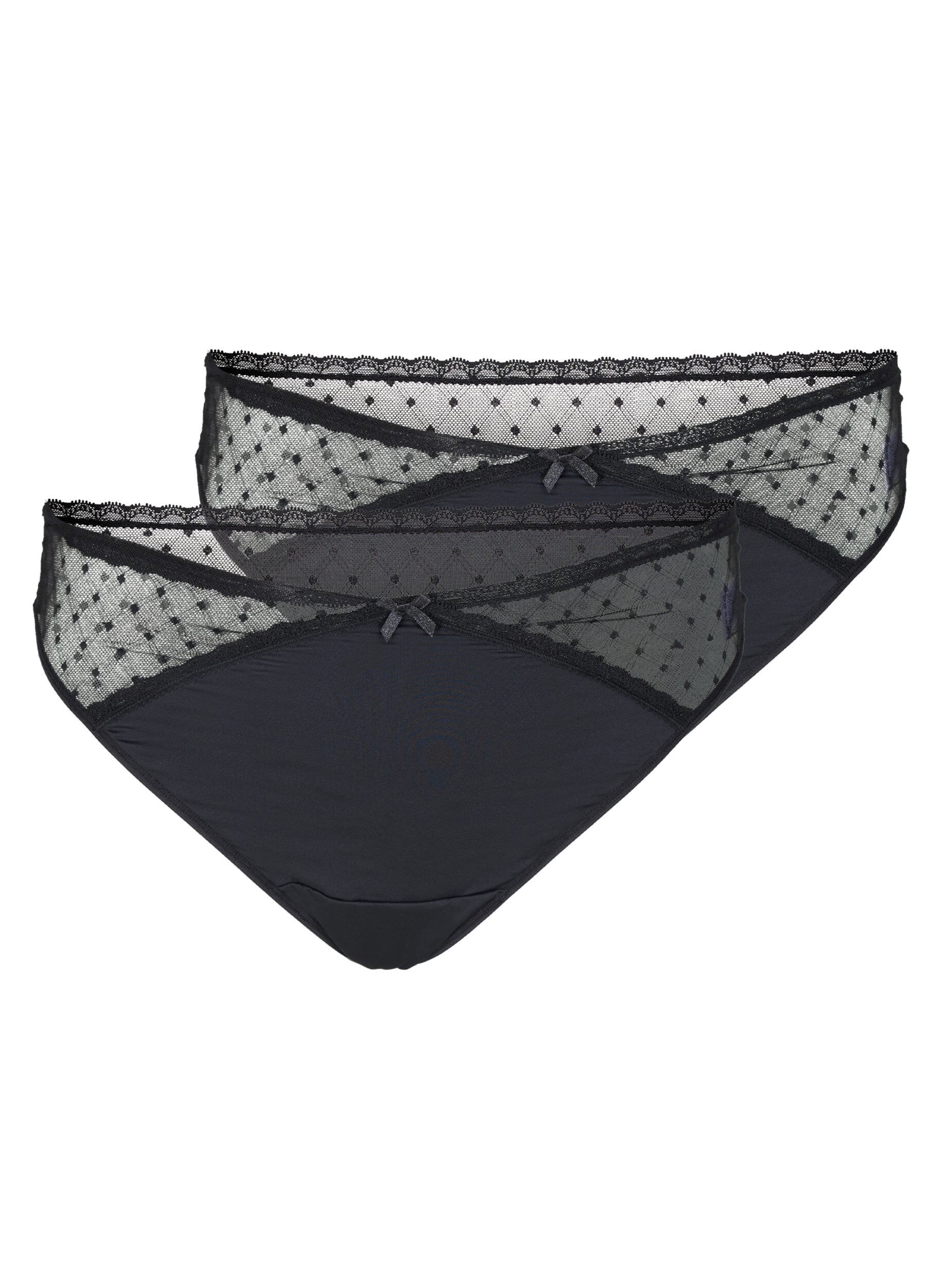 Zizzifashion 2-pack thong with mesh, Black, Packshot image number 0