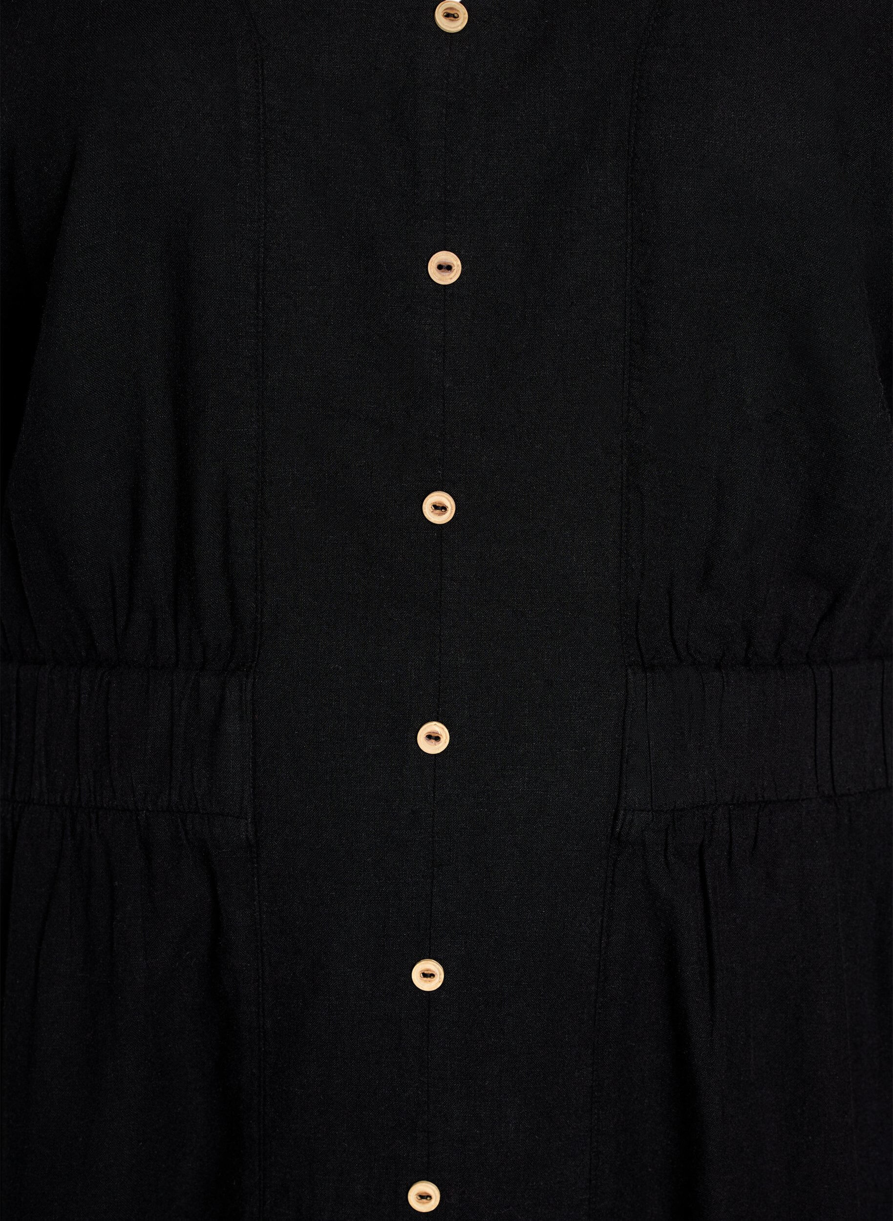 Zizzifashion Linen and viscose midi dress with front slits, Black, Packshot image number 2