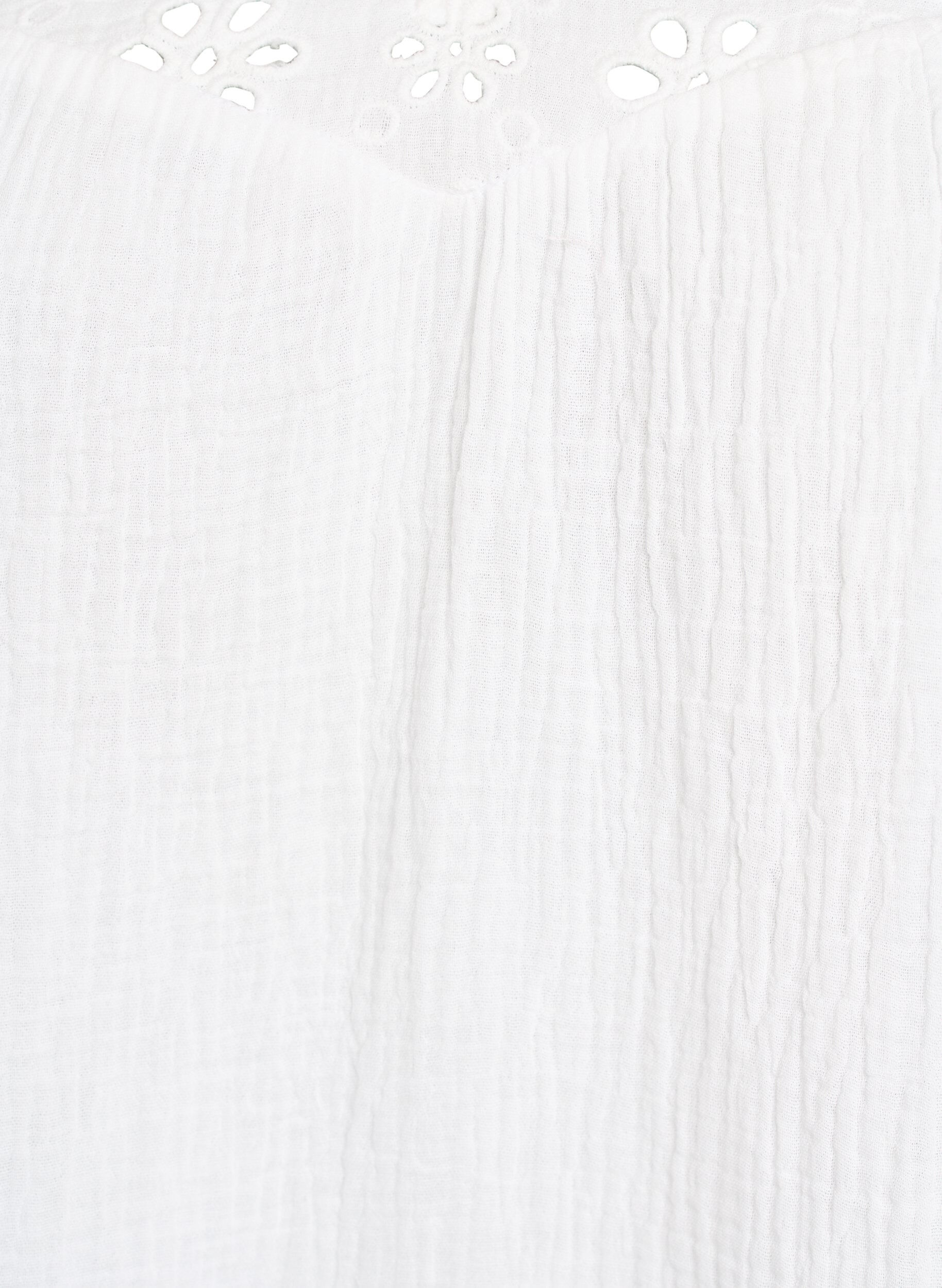 Zizzifashion Blouse in cotton muslin with broderie anglaise and 1/2 sleeves, White, Packshot image number 2
