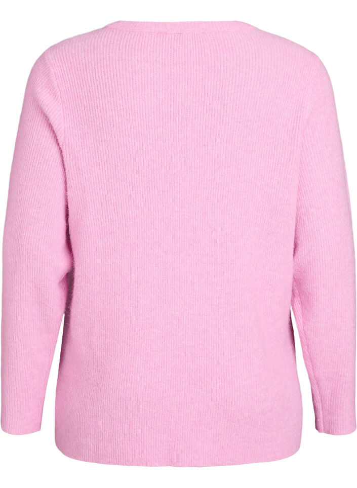 Melange knit blouse with round neck, Pink, Packshot image number 1