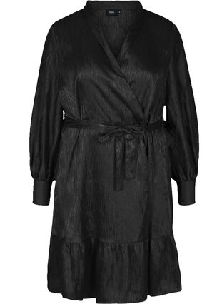 Long-sleeved, patterned wrap dress, Black, Packshot image number 0
