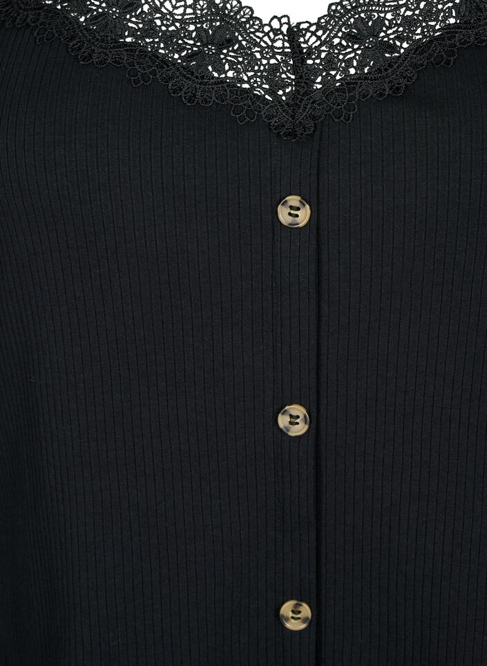 Strap top with lace trim and buttons, Black, Packshot image number 2