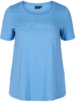Short-sleeved t-shirt with print, Ultramarine OPTIMISM, Packshot image number 0