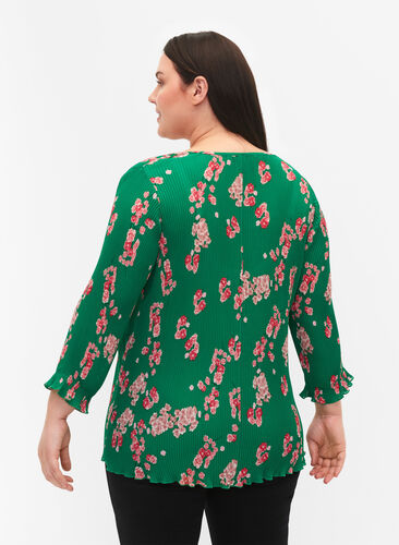 Pleated top with 3/4 sleeves, Jolly Green Flower, Model image number 1