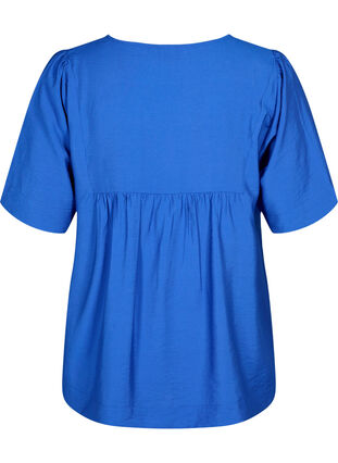 Blouse with half-length sleeves in viscose, Olympian Blue, Packshot image number 1