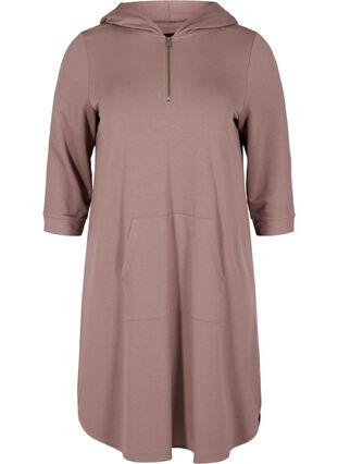 Sweater dress with hood and pockets, Deep Taupe, Packshot image number 0