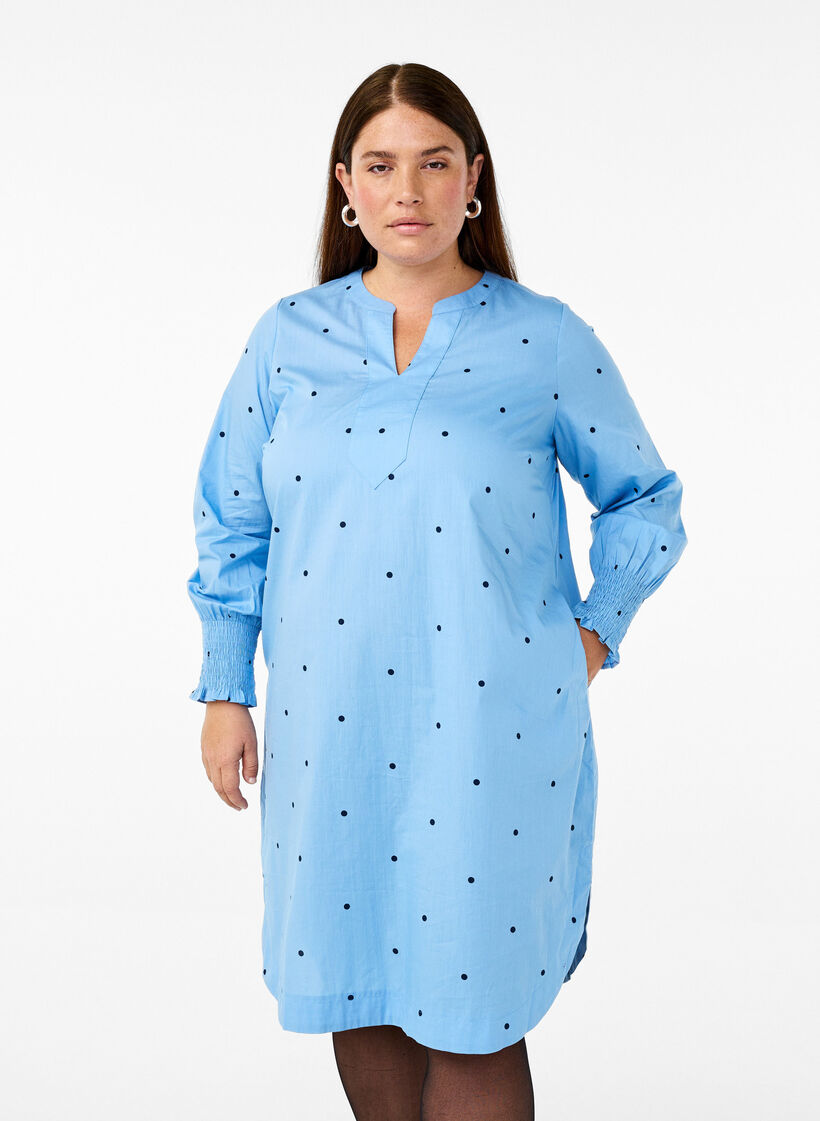 Dress with polka dots and long sleeves, Light Blue, Model image number 0