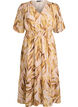 Viscose midi dress with leaf print and smocked waist, Yellow, Packshot image number 0