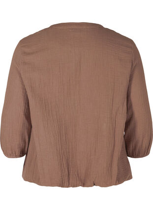 Cotton blouse with buttons and 3/4 sleeves, Deep Taupe, Packshot image number 1