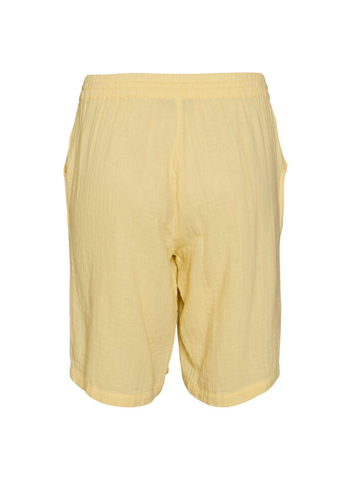 Loose cotton muslin shorts with a high waist, Yellow, Packshot image number 1