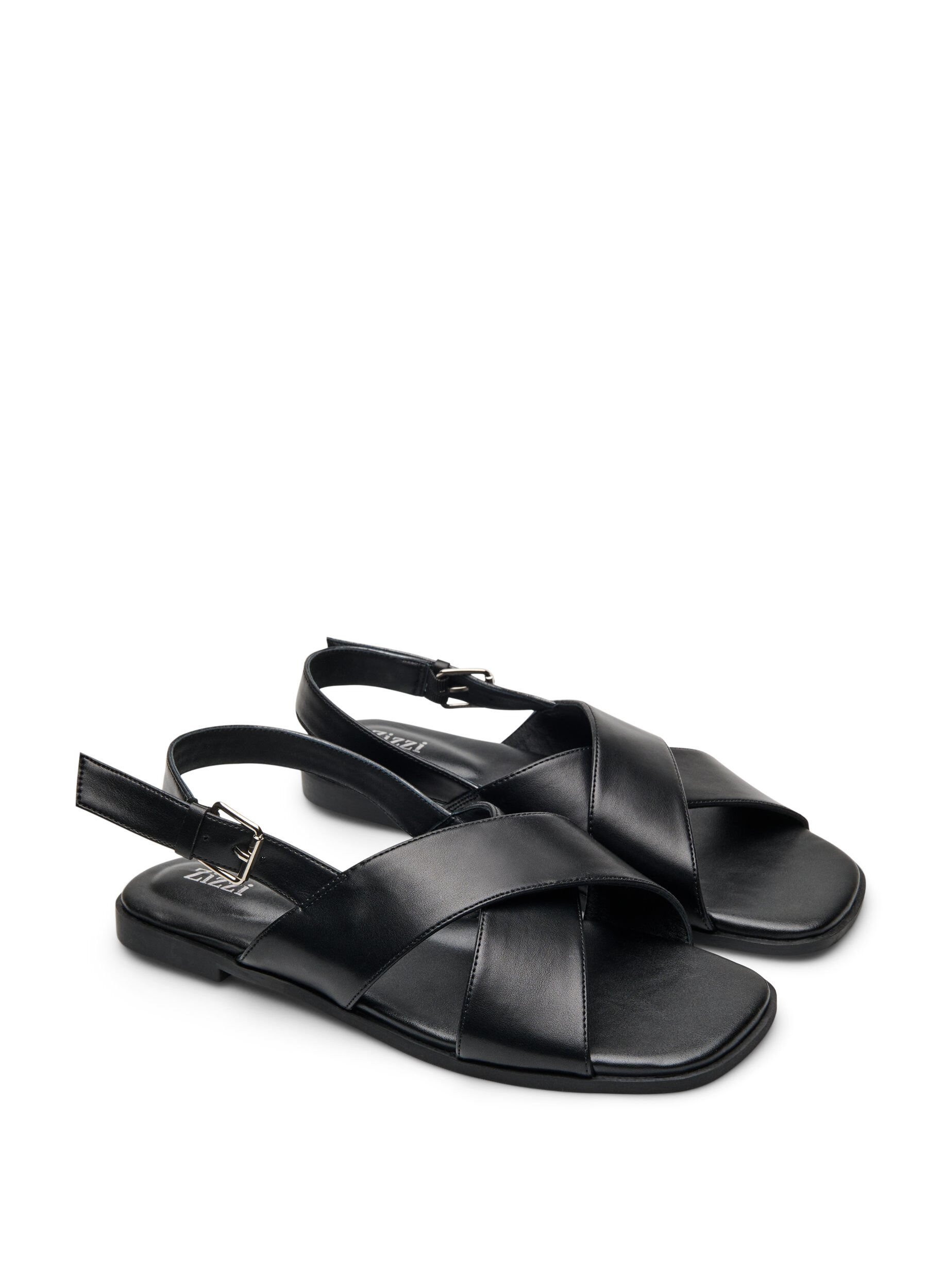 Zizzifashion Leather sandal with criss-cross straps, Black, Packshot image number 1