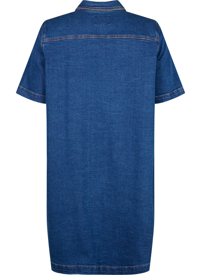 Denim dress with buttons and short sleeves, Blue, Packshot image number 1