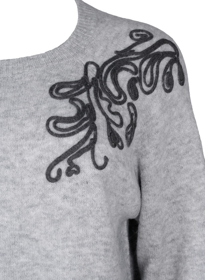 Knitted blouse with decorative pattern, Light Grey Melange, Packshot image number 2